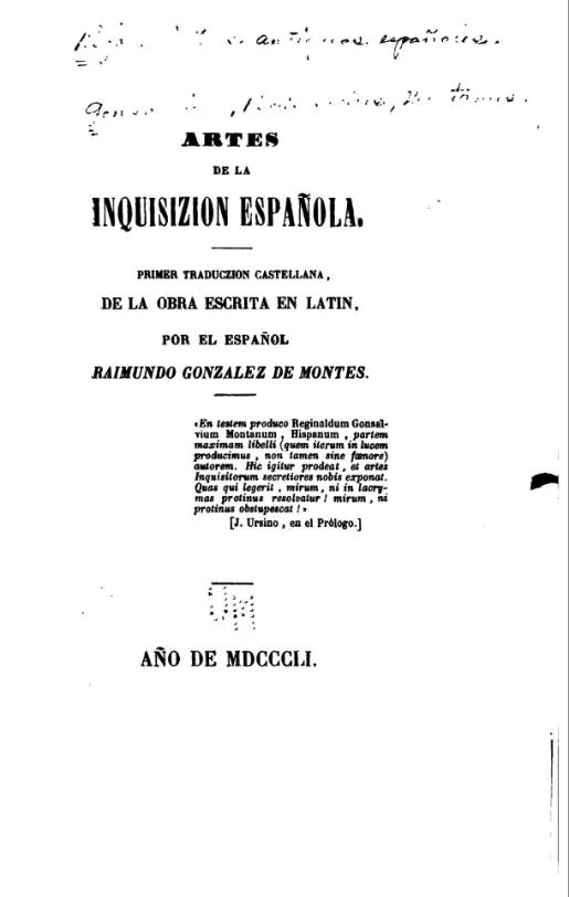 Portada de Artes de la Inquisición española
